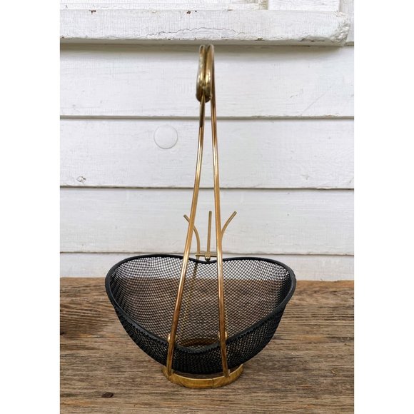 Vintage MCM Black Metal Mesh Swan Shaped  Basket Decor - Picture 7 of 11